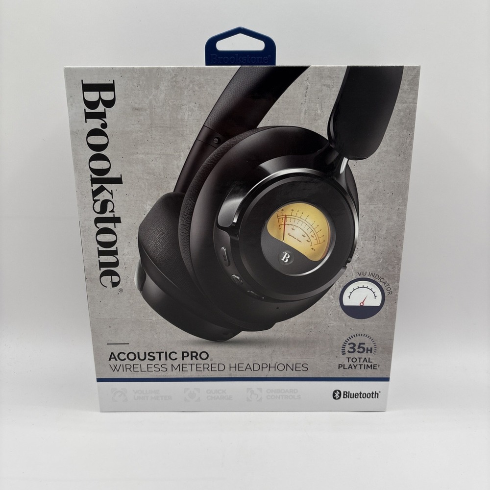 Brookstone Acoustic Pro Wireless Metered Headphones 35 Hours Bluetooth NEW